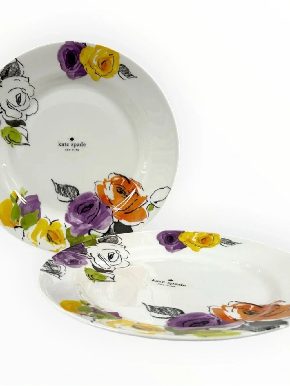 Kate Spade New York Charcoal Floral Dinner Plates Set of 2 Lenox 11.5”